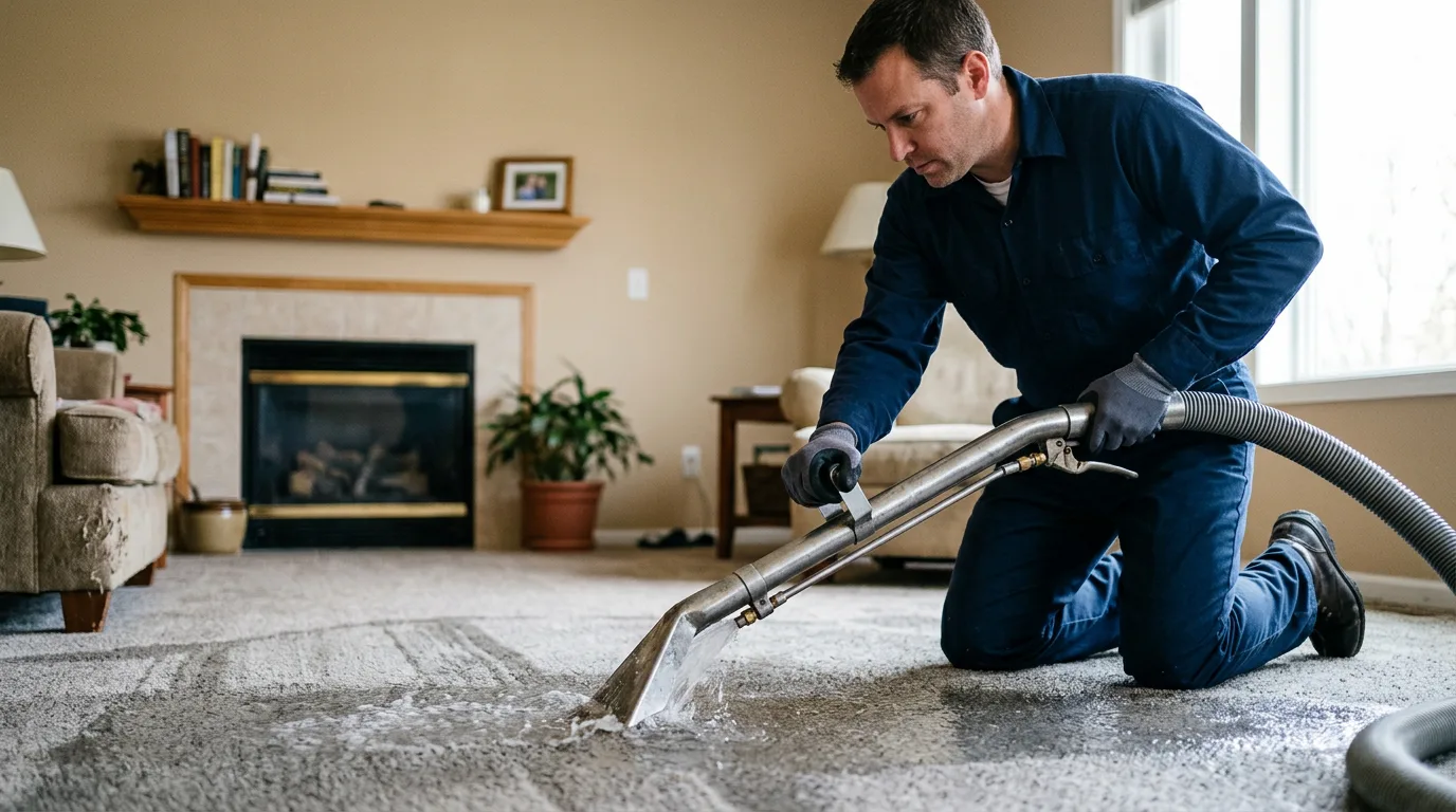Water damage restoration technician working near Orange, MA